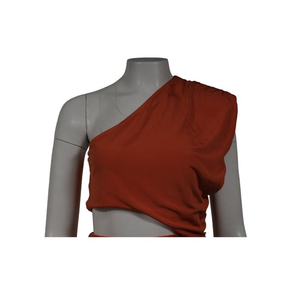 Ronny Kobo Womens Donna One Shoulder Ruched Midi Dress Small Peach Viscose - Picture 5 of 12